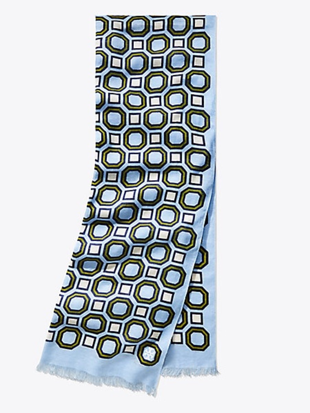 Tory Burch Blue and Olive Geometric Bandana Scarf